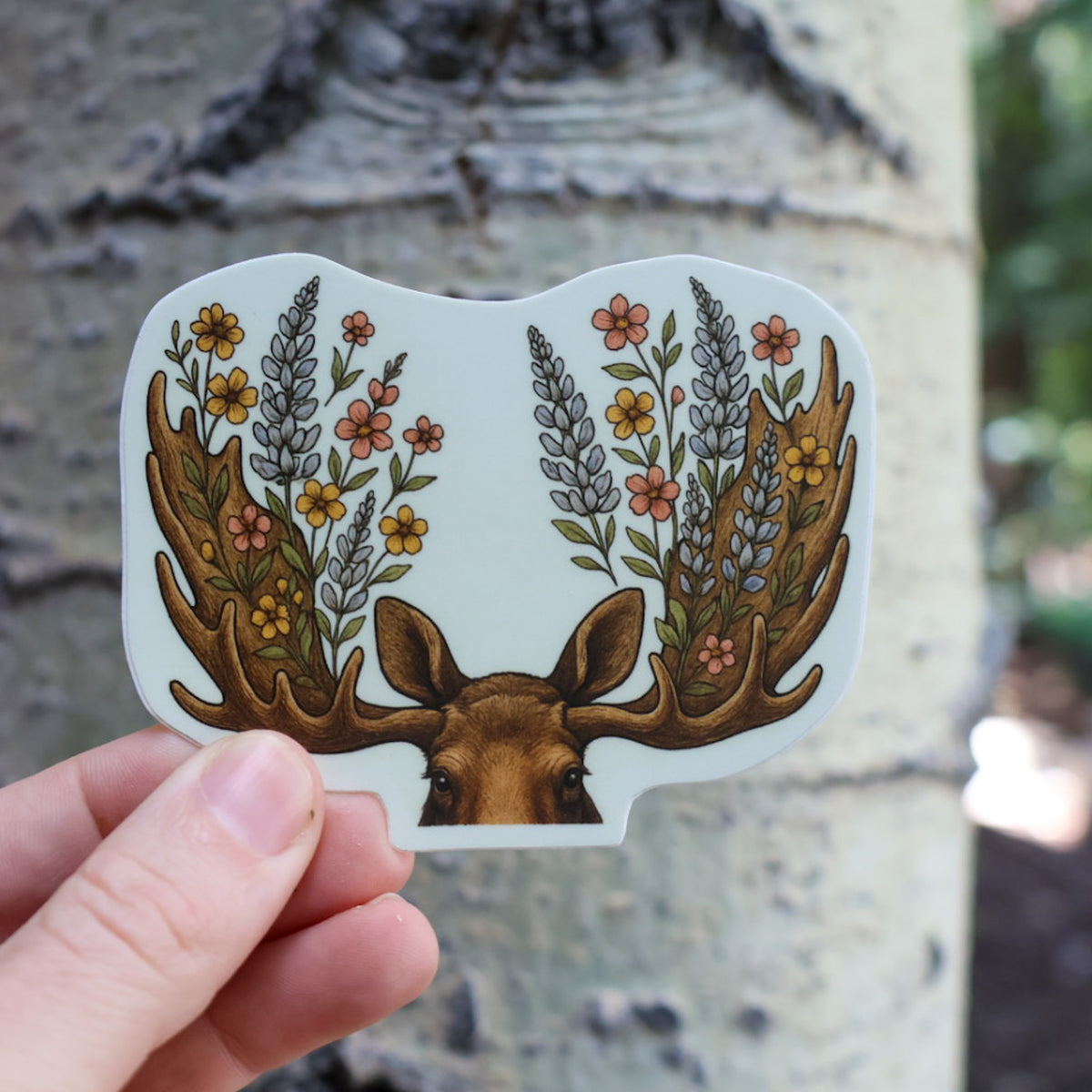 Moose Head & Flower Sticker